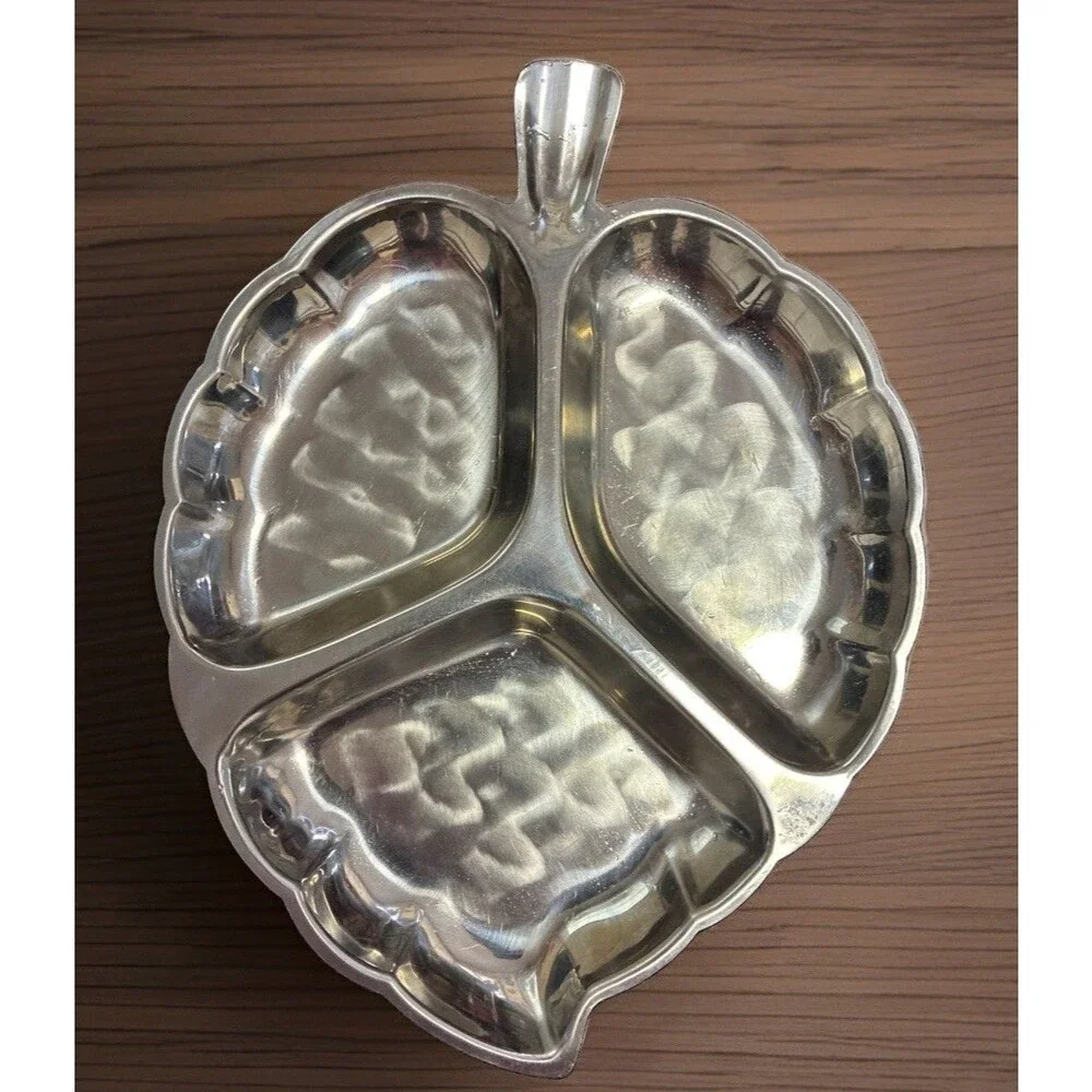 Stainless Steel Divided Plate Tray Clover Design With Handle Vintage